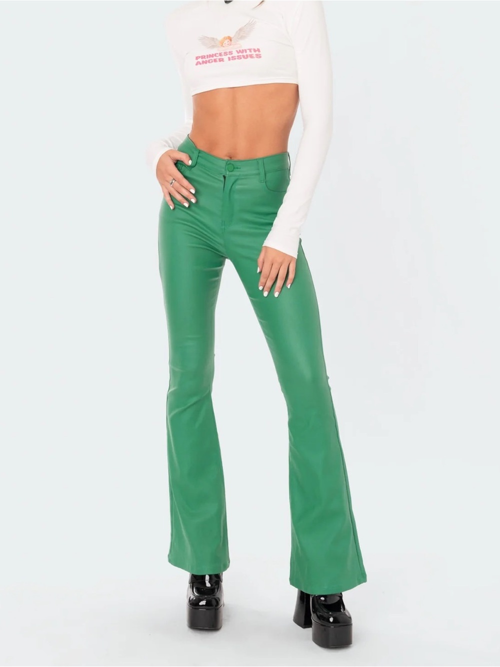 Edikted Luna Faux Leather Flare Jeans